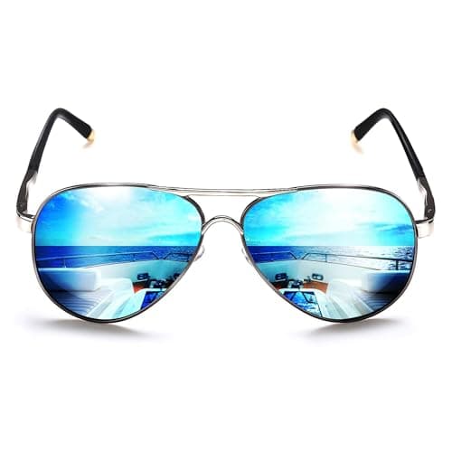 Image of ROCKNIGHT Polarized Sunglasses for Men Women Metal Frame Flat Top Sunglasses Lightweight Blue Mirror Lens UV400 Outdoors