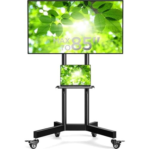 Image of Perlegear TV Stand on Wheels for 32-85 Inch Screens up to 60kg, Height Adjustable Rolling TV Cart for LCD OLED 4K Flat/Curved Panels, Moblie Portable TV Stand with Lockable Wheels, Max VESA 600x400
