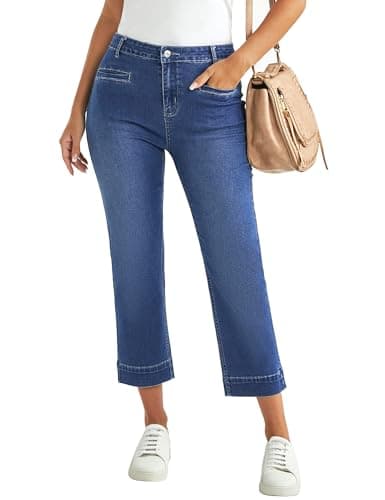 Image of Vetinee Womens Straight Leg Jeans Plus Size Jeans Classic Medium Blue Size XX-Large Fits UK 24-26