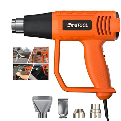 Image of Heat Gun 2000W, Hot Air Gun Variable Temperature Control 300°C - 600°C, Hot Air Gun Kit with 4 Nozzles for Crafts, Shrink, Paint Removing, Can Be Inverted, Orange