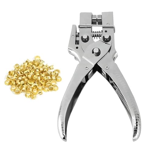 Image of Trimming Shop Steel Eyelet Plier Heavy Duty Rivet Setting Tool with 100pcs 4mm Iron Eyelets for Tarpaulins, Clothing, Leather Crafting, Scrapbooking, Punch Hole