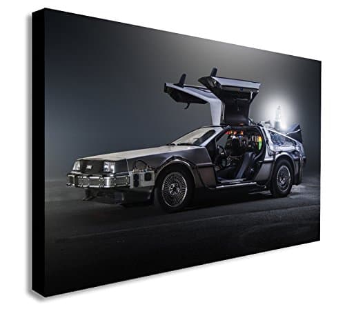Image of FAB Back To The Future DeLorean - Canvas Wall Art Framed Print - Various Sizes (A1 32x24 inches)