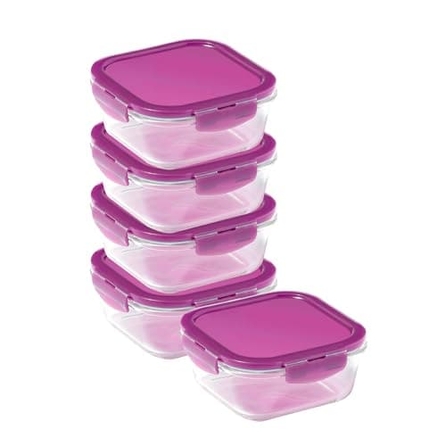 Image of LocknLock Eco Ovenglass Glass Food Containers with Lids Set of 5 - Airtight, Leakproof Square Food Storage Containers with Recycled Plastic Lids, Oven Safe, Dishwasher Safe, 5 x 750ml