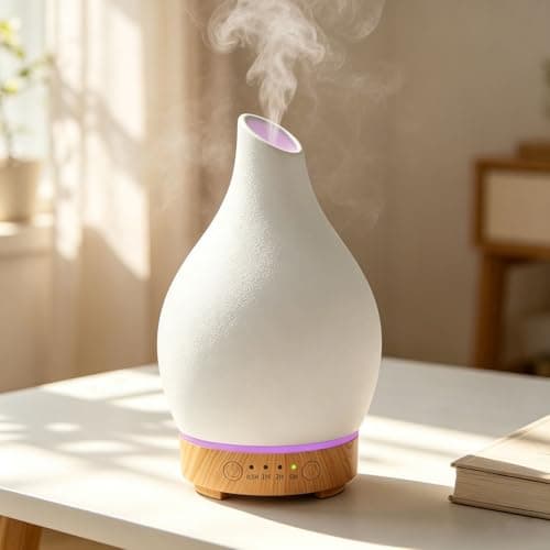 Image of Essential Oil Diffuser Ceramic Aromatherapy Diffuser Humidifier 150ml Electric Aroma Diffuser with Auto Shut-Off, Ultrasonic Quiet 4 Timer Set 7 LED Lights for Home Office Gifts for Women