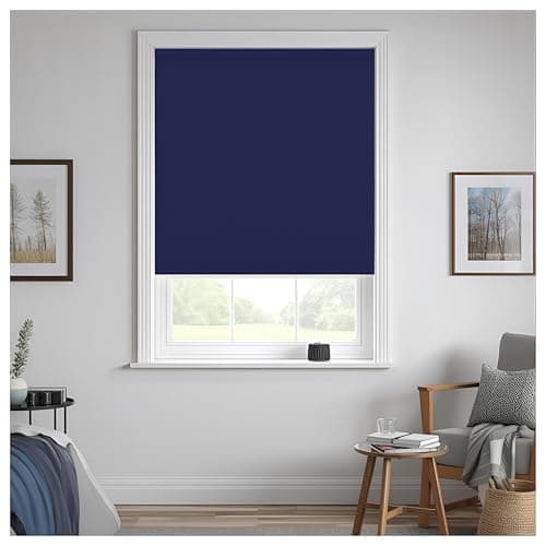 Image of Thermal Insulated Blackout Fabric Roller Blinds, Easy Fit Room Darkening Shades Fittings Included Navy-Blue (Width 90cm x Length 165cm, Blackout, Navy-Blue) (BK004)