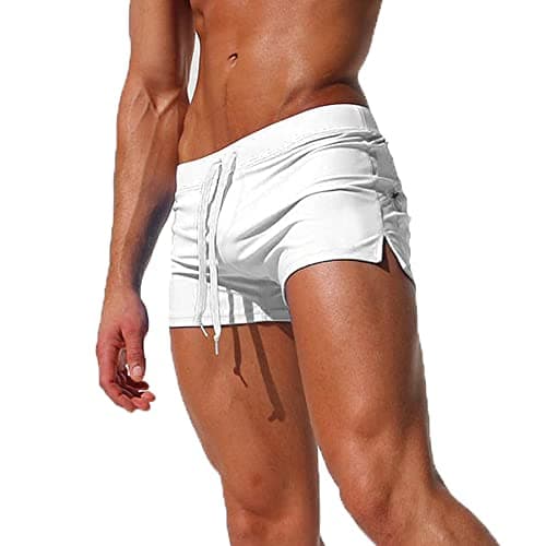Image of TMEOG Swimming Trunks Men Swim Shorts Board Shorts Quick Dry Men's Swimwear with Zipper Pockets & Mesh Lining(#1 White,S)