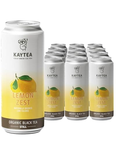 Image of KAYTEA Cold Brew Lemon Zest Iced Tea Cans, 330ml x 12 - Organic Lemon Ice Tea Infusion Low Calorie Flavoured Ice Drink, Made in the UK