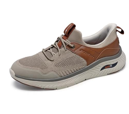 Image of Skechers Men's Arch Fit Crosser Emeric Sneaker, Taupe Brown Knit/Synthetic, 11 UK