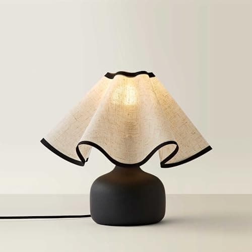 Image of ValueLights | Emilia Black Ceramic Table Lamp with Linen Wave Shade | Table Lamp, Home Décor & Improvement Essential