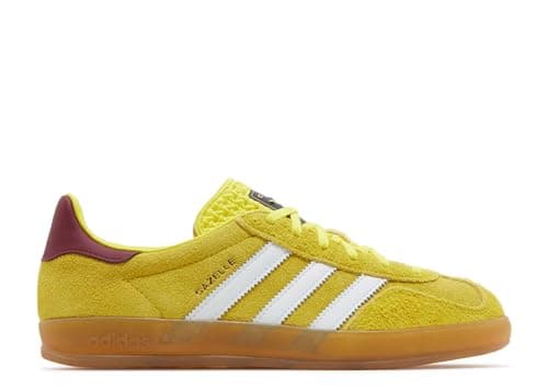 Image of adidas Originals Women's Gazelle Sneakers, Bright Yellow/Cloud White/Collegiate Burgundy, 11