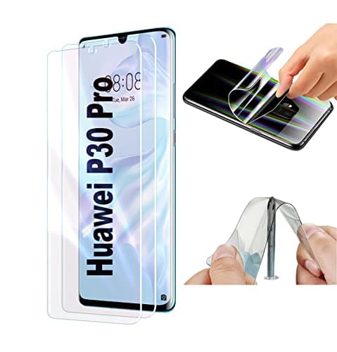 Image of Fonetek® Pack of 2, Compatible with P30 Pro, Invisible Clear Hydrogel TPU Screen Protector Shield Guard Cover [Full Coverage] [Dry-Fit] [NOT Glass] for Huawei P30 Pro