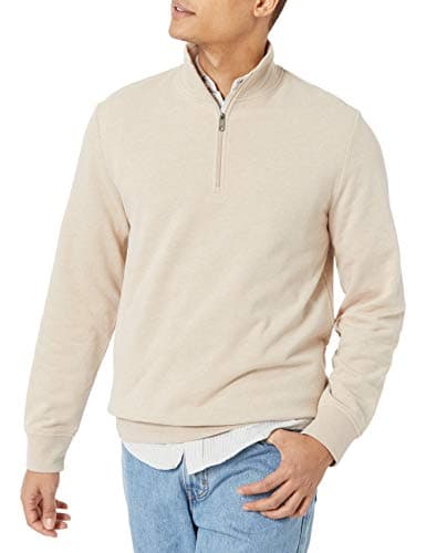 Image of Amazon Essentials Men's Lightweight French Terry Quarter-Zip Mock Neck Jumper, Oatmeal Heather, M