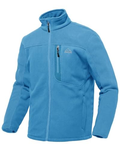 Image of donhobo Mens Fleece Jackets Full Zip Lightweight Casual Jacket with Pockets Stand Collar Outdoor Winter Coat for Walking Hiking Fishing Camping(Sky Blue, M)