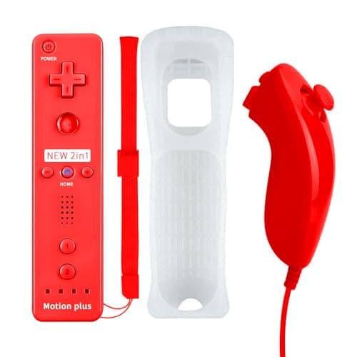 Image of Qumox Wii Nunchuck Remote Controller with Motion Plus Compatible with Wii and Wii U Console | Wii Remote Controller with Shock Function Red