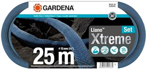 Image of Gardena Liano Xtreme 1/2 inch, 25m set: Extremely robust textile garden hose, for indoor water taps, with PVC inner tube, lightweight, weather-resistant (18475-20)