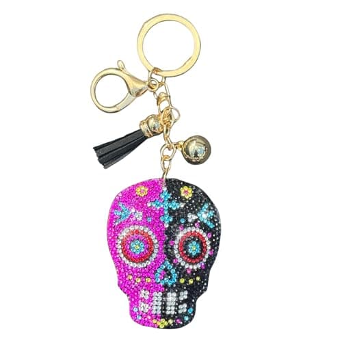 Image of Popfizzy Rhinestone Keychains for Women and Girls, Bling Purse Charms, Birthday Gifts for Her, Backpack Accessory, Bag Charms, Sugar Skull Pink/Black (Gold), One Size