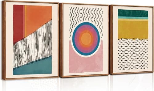 Image of TOARTi Boho Framed Canvas Prints Wall Art Set,Mid-Century Abstract Color Block Shape Wall Decor,Geometric Illustrations Art Photos for Living Room,Bedroom,Dining Room,Office,Bathroom - 16x24inchx3
