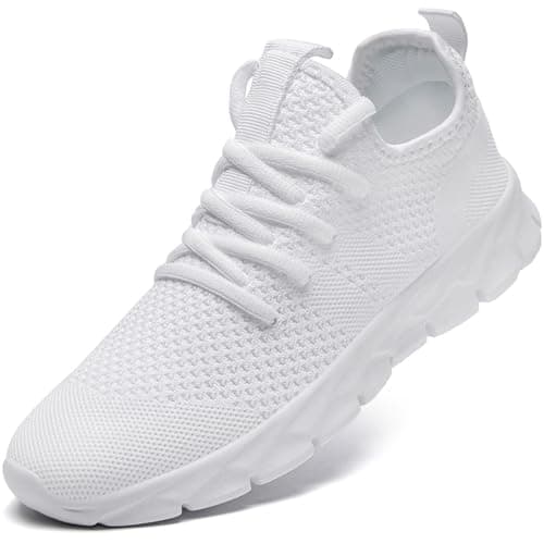 Image of ZGPWZWL Trainers for Mens Lace Up Running Shoes Comfy Tennis Shoes Lightweight Walking Shoes Fashion Mesh Sneaker Workout Jogging Shoes White Mens Size UK