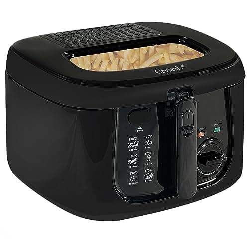Image of Crystals 1800W/2.5L Deep Fat Fryer, Deep Fryer Non-Stick Coating, Countertop & Internal Mesh Basket, Chip Fryer Easy Clean with Viewing Window, Safety Handle + Adjustable Temperature Controls - Black