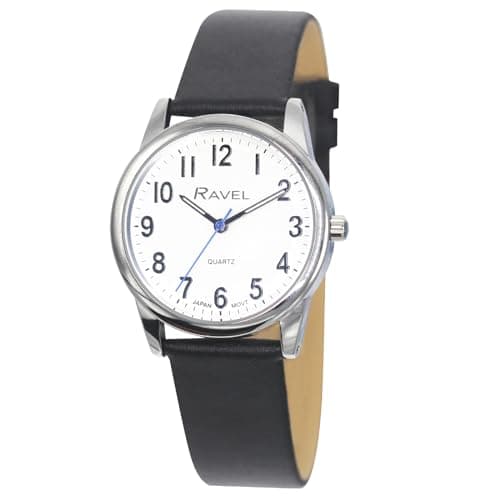 Image of Ravel Plus - Extra Long Life Men's Everyday Watch with Microfibre Leather Strap - Japanese Analogue Quartz - RP001M - Black/Silver Tone