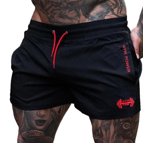 Image of Muscle Alive Men's 4" Workout Running Shorts with Lining Bodybuilding Fitness Shorts Black M
