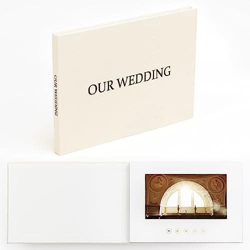 Image of The Motion Books (OUR WEDDING,BLACK),Video Book that plays your wedding video,Card with Video Display, Wedding Video Book, Wedding Video Album, IPS Display, Linen Bound and Rechargeable Battery