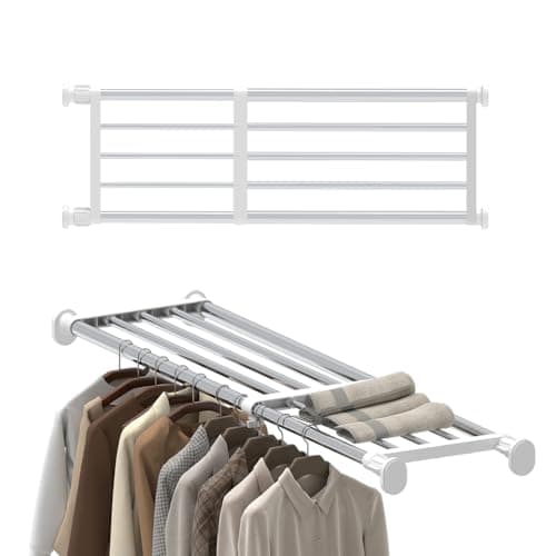 Image of Hershii Tension Shelf Expandable Rod Closet System Heavy Duty Clothes Hanger Adjustable DIY Storage Organizer Shoe Rack