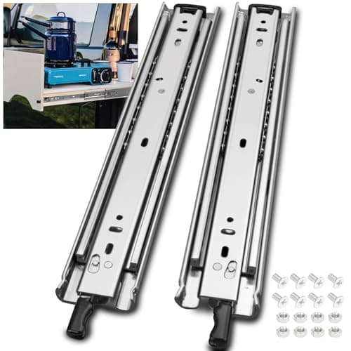 Image of HLC Heavy Duty Locking Drawer Slides 38 Inch 1 Pair Full Extension Drawer Slides with Lock 250 lb Load Capacity 3-Fold Full Extension Side Mount Ball Bearing Industrial Locking Rail 38" Silver