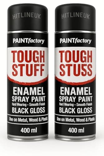 Image of HitlineUK 2 x 400ml Black Gloss Spray Paint – Multi-Surface Aerosol for Metal, Wood, Plastic – Quick Drying, Durable Gloss Finish – Pack of 2