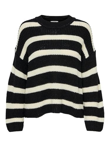 Image of JDY Womens Jdyjusty L/S Stripe KNT Noos Jumper Sweater, Black, S UK
