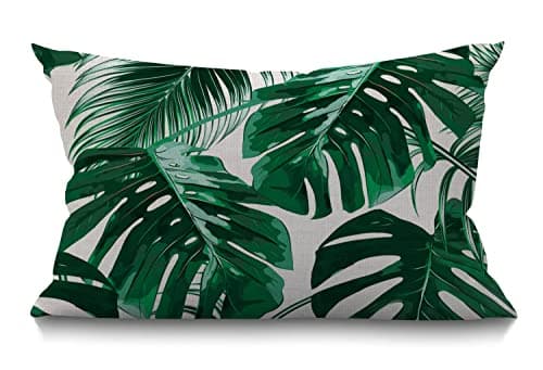 Image of BGBDEIA Tropical Leaf Cushion Cover Beautiful Green Tropical Palm Tree Leaves Cotton Linen Decorative Rectangular Throw Pillow Cover Pillowcase for Sofa and Bed Couch 12"X20" 30 x 50 cm