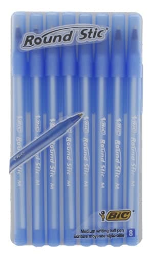 Image of Bic Round Stic Medium Writing Ball Pen - BLUE - PACK OF 8