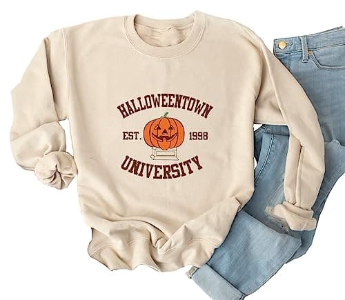 Image of Yimoya Sanderson Witch Museum Sweatshirt Womens Funny Halloween Pullovers Hocus Pocus Blouse Tops, Cream-2, Medium