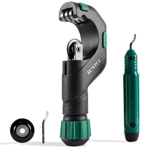 Image of Xuntui Professional Constant Swing Copper Pipe Cutter, 5-50mm Heavy Duty Tube Cutter for Stainless Steel, Brass & Aluminium, HVAC Metal Tubing Tool Kit with Integrated Reamer & Spare Blades