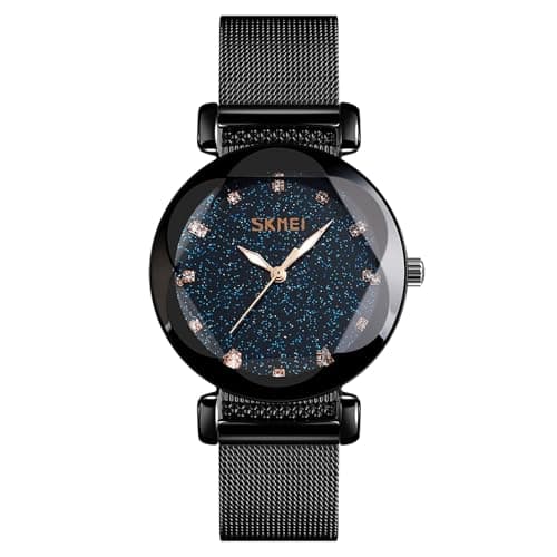 Image of MASTOP Women Watches Fashion Analog Quartz Watches Mesh Band Magnetic Buckle Waterproof Wrist Watches for Ladies, Fashion/Black, Quartz Watches