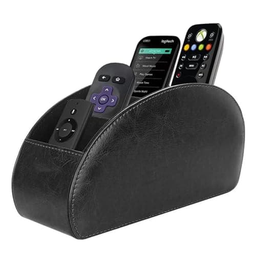 Image of Lepat Remote Control Holder with 5 Compartments,Pu Leather Desktop Organiser Storage Caddy for TV Remote,Office Supplies,Heater Controllers,Media Player,Makeup Brushes (Black)