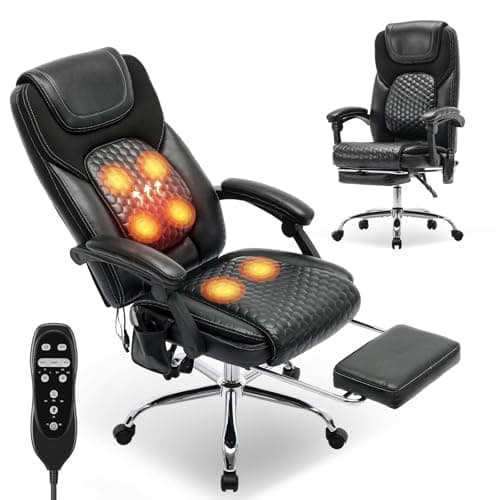 Image of COLAMY Massage Office Chair with Footrest & Heated Lumbar Support – Ergonomic Executive Desk Chair with Reclining Back, Adjustable Height, Swivel & Padded Armrests for Home Office