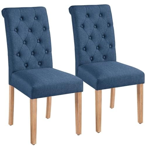 Image of Yaheetech Dining Chairs Set of 2 Upholstered High Back Soft Padded Seat Side Fabric Chairs for Kitchen Living Room, Blue