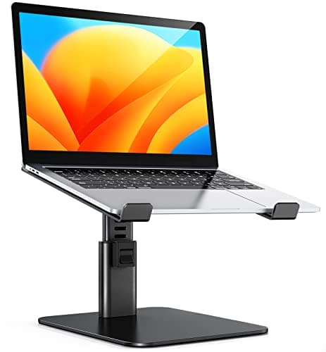 Image of Babacom Laptop Stand for Desk, 8 Adjustable Height Aluminum Laptop Riser, Ergonomic Computer Stand Sit to Stands Desktop Book Stands Compatible with MacBook, Air, Pro and More 10"-16" Notebooks-Black