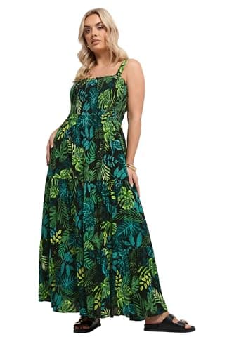 Image of Yours Curve Green Tropical Maxi Dress - Women's - Plus Size Curve