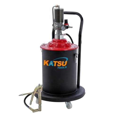 Image of KATSU Tools Pneumatic Grease Pump 20 Litre Portable Air Operated Grease Lubricator Dispenser with 12 ft Hose and Grease Gun, 450 Bar Max Pump Pressure, for Car Truck Machinery