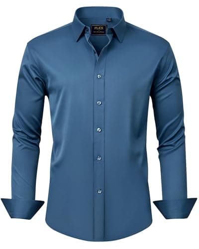 Image of J.VER Mens Blue Shirts Dress Long Sleeve Non Iron Stretch Formal Button Down Shirt for Men Fashion Business Casual Wedding Work M