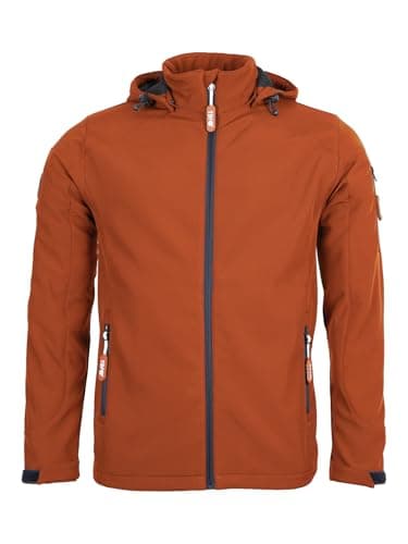 Image of Two Bare Feet Men's Softshell Jacket - 8K Water Resistant, Breathable, Lightweight Work Jacket, Windproof Outdoor Hiking Coat for Rainy and Cold Weather (2XL, Burnt Orange/Charcoal)