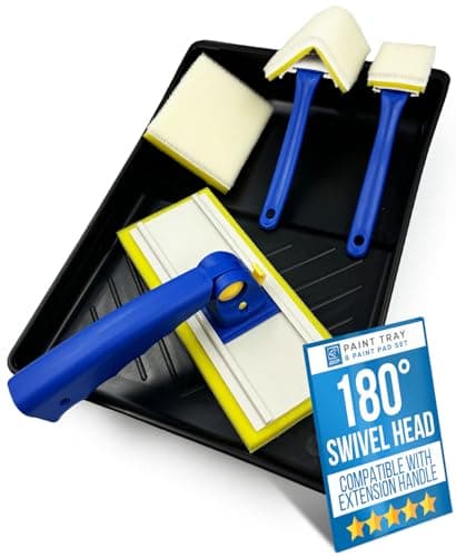 Image of Paint Pad Set - Paint Pads for Walls and Ceilings - Includes Large, Medium, Small, Triangle, Flat Paint Pads for Decorating - Interchangeable Heads, Extendable, Easy to Clean, Collapsible 5 Piece Set