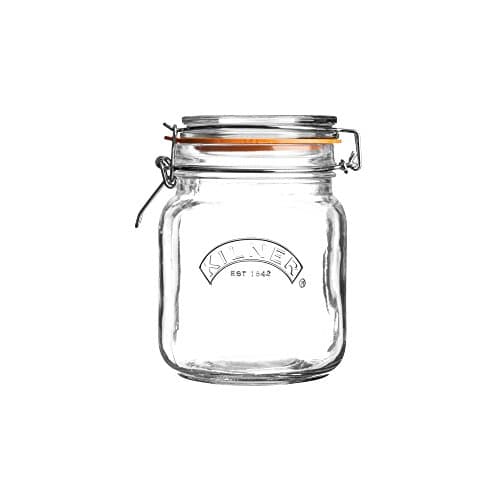Image of Kilner Square Clip Top Jar 1L (1000ml) Airtight Glass Jar for Pickling Vegetables Preserving Chutneys Storing Coffee Beans Nuts Pasta Dry Foods