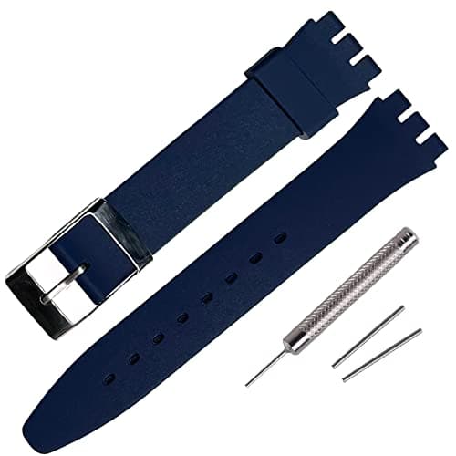 Image of Rihahisy Silicone Rubber Watch Strap/Watch Band Replacement with Stainless steel silver buckle for Swatch (19mm, Purplish Blue)