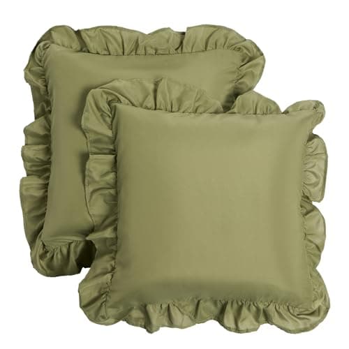 Image of OHS Cushion Covers 45 x 45 Set of 2, Gifts for Women Soft Comfy Frill Edge Throw Pillow Covers with Invisible Zipper Sofa Cushions Home Decor for Bedroom Living Room, Olive Green