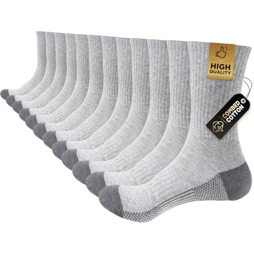 Image of Cirorld Mens Sports Socks, Work Boot Socks for Men & Women, Comfy Cotton Crew Athletic Sock Outdoor Walking Hiking Running Cycling Multipack 6 Pairs, Grey 9-12