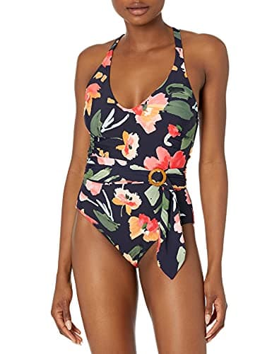 Image of SEAFOLLY Women's DD Cup One Piece Swimsuit with Belt Detail, Summer Memoirs Indigo, 12