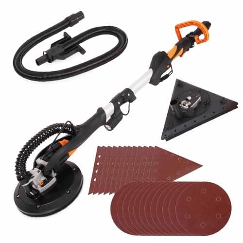 Image of Evolution Power Tools R225DWS-T, Telescopic Drywall Sander with Dual Heads, Wall and Ceiling with Pole, Dustless, Floor, Electric, LED Touch, 24 Sanding Sheets, 225 mm Orbital, Yellow, 230V